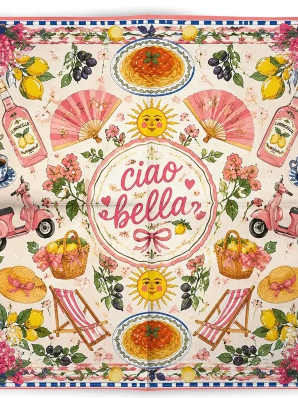 New-Italian Style "Ciao Bella" Pink Pastel Pattern Scarf 20x20"